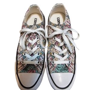 Converse All Star Skull & Floral Low Top Sneakers, Sz 6